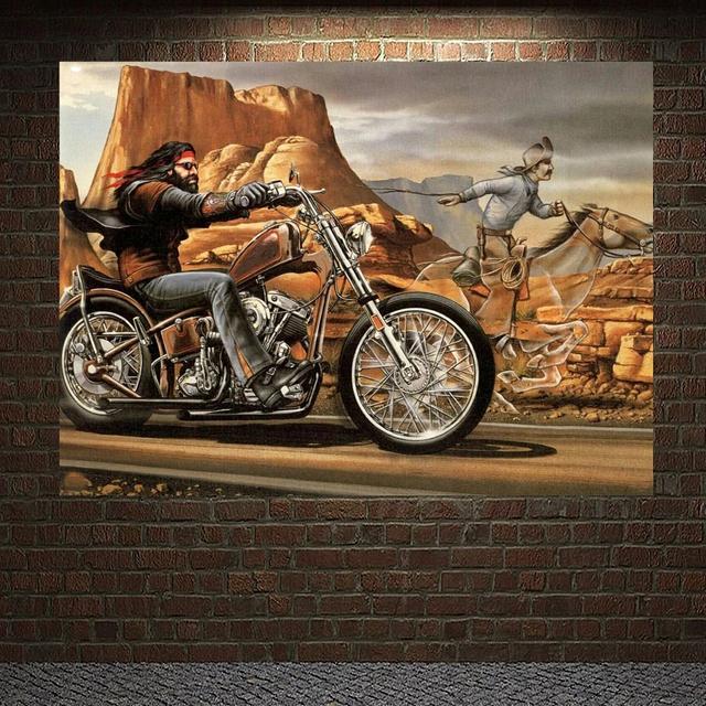 Motorcyclists, American Sexy Girl, Canvas, Painting, Poster and Prints, Wall Art Pictures for the Living Room, Home Decoration, Cuadros