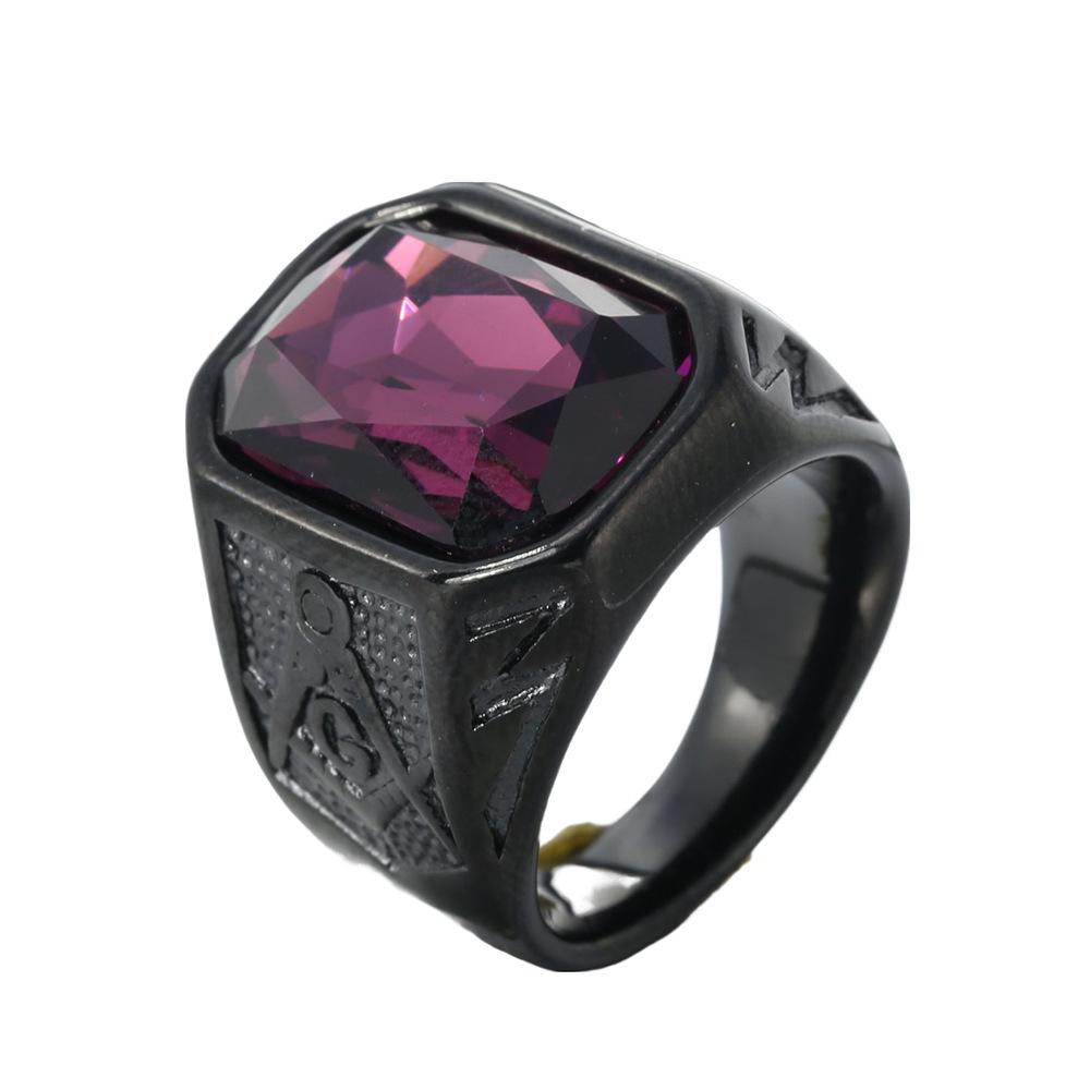 Trendy Gold Plated Titanium Ring with Colorful Gems Punk Style Stainless Steel Jewelry