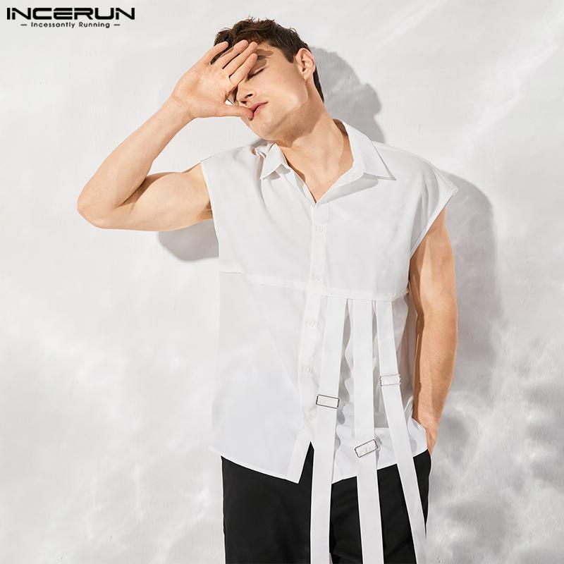 

INCERUN Мужская жилетка без рукавов с лентой, блузка, сплошной цвет, летние повседневные свободные топы на бретелях, большие размеры