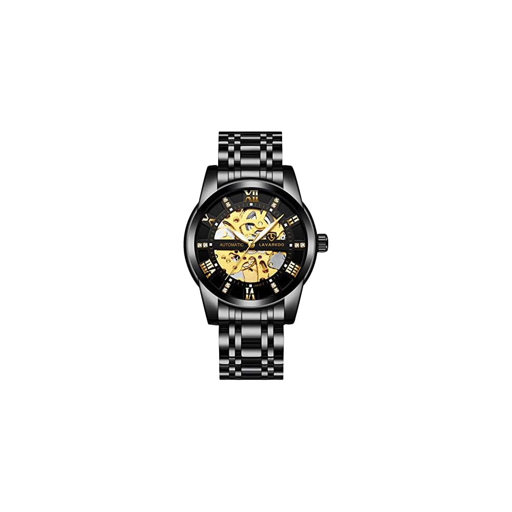 Tevise Men s Skeleton Watch Black Stainless Steel Waterproof Automatic Roman Numerals Dial
