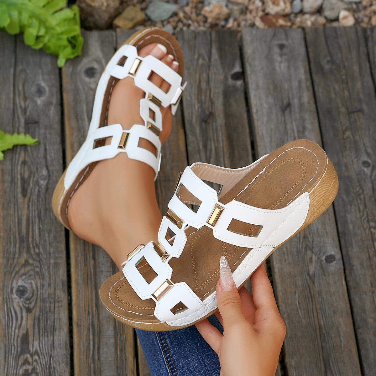 

Модные женские шлепанцы на танкетке Премиальные ортопедические сандалии 2025 Новая платформа Ретро обувь Открытый носок Тренд Повседневные шлепанцы Женские шлепанцы Женские 36 белый