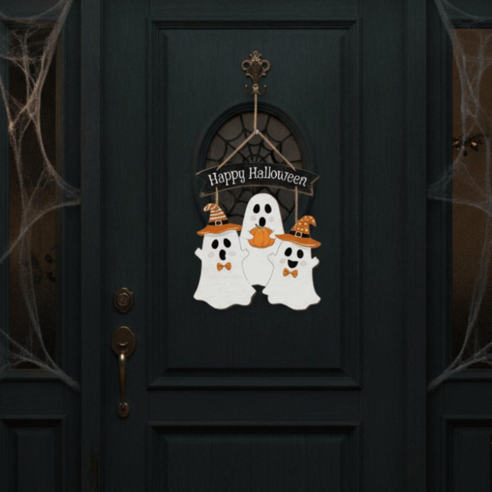 Cartoon Halloween Ghost Door Sign Wooden Door Hanging Haunted House Hanging Door Plate Farmhouse