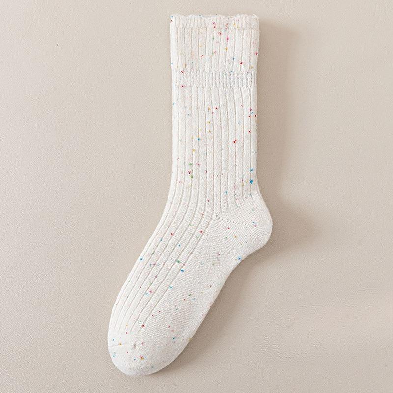 Winter and Autumn Wool Socks - Cute Lace-patterned Chiffon Mid-calf Socks, Pile Socks, Padded and Thickened Style Stockings