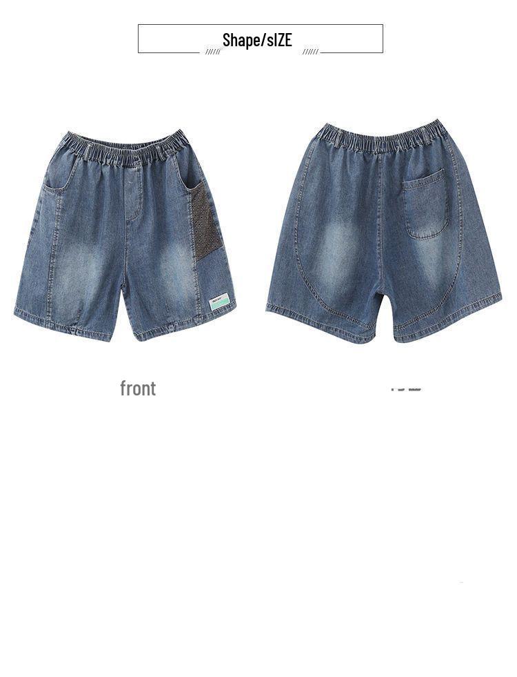 Korean Retro Style Women's Loose Patchwork Denim Harem Shorts