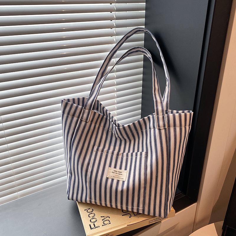 Holiday French Stripe Canvas Tote: Versatile, Lightweight Shoulder Bag with Large Capacity for Women