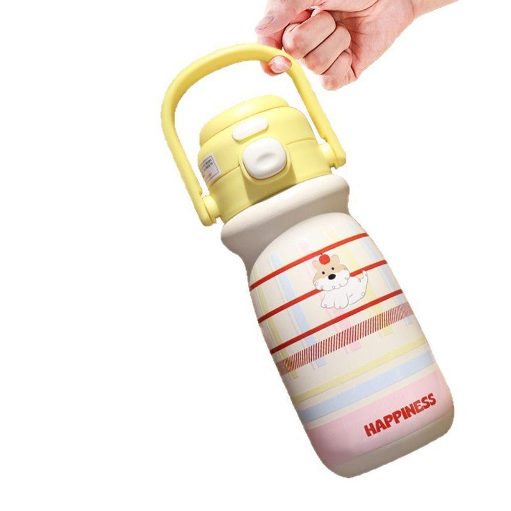 with Handle Bounce Insulated Cup 520ml Vacuum-insulated Bottle Cute Puppy Cartoon Straw Cup  Sports