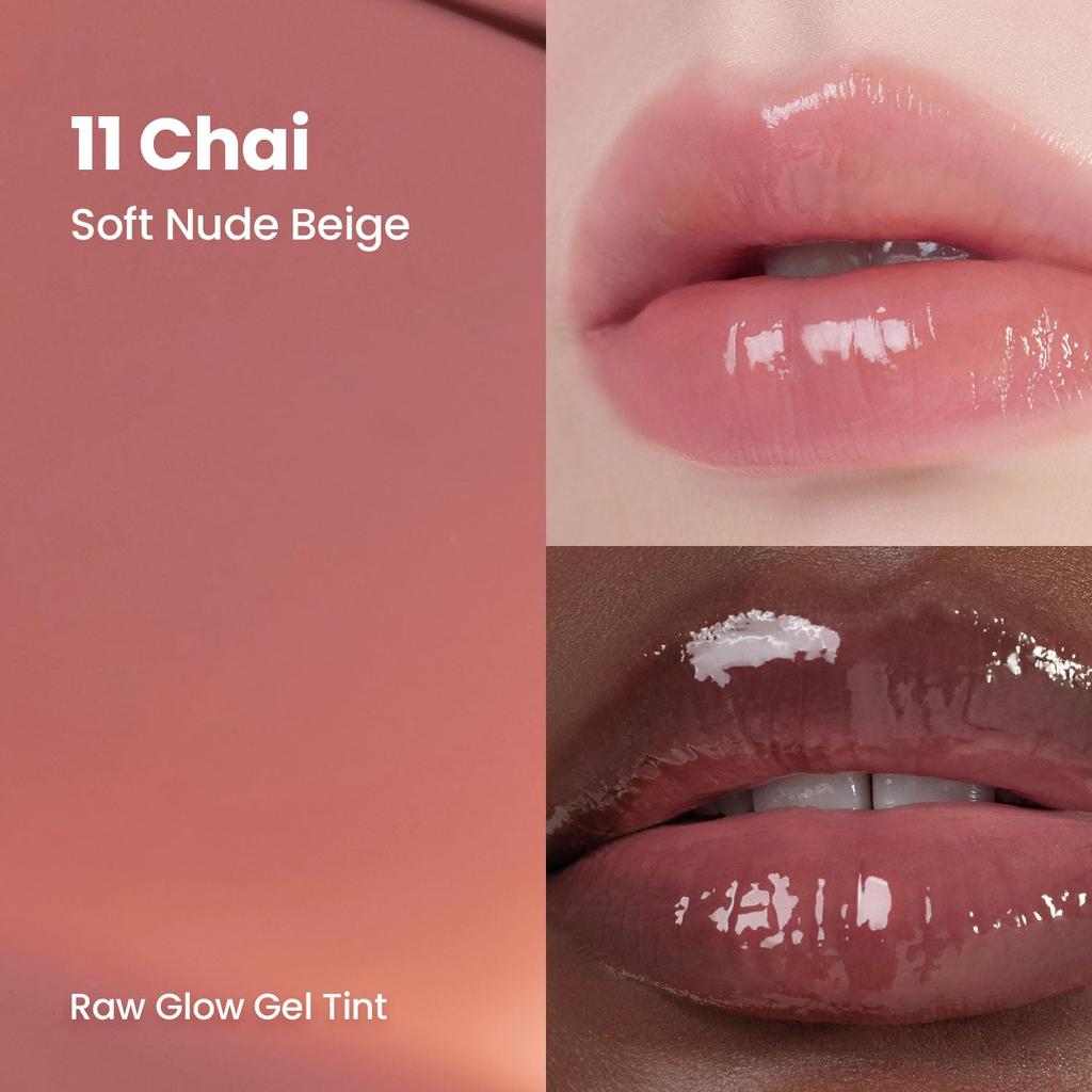 HINCE Raw Glow Gel Tint - Glansig Daggig Läpp, Icke-klibbig & Långvarig Läppglans för Naturlig Glasglans, Återfuktande Flytande Smink, Vegansk, 0.13 fl.oz.