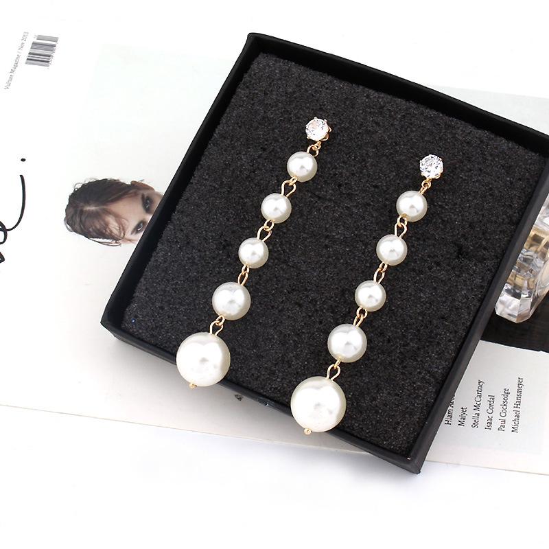 1 Pair Elegant Fashion Women Ladies Zircon Jewelry Big Pearl Long Dangle Earrings Crystal Ear Stud