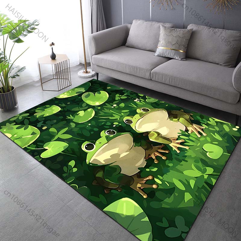 Multiple Sizes Frogs and Lily Pads On Grass Print Carpet Rug for Living Room Bedroom Sofa Doormat Home Decor Non-slip Floor Mat