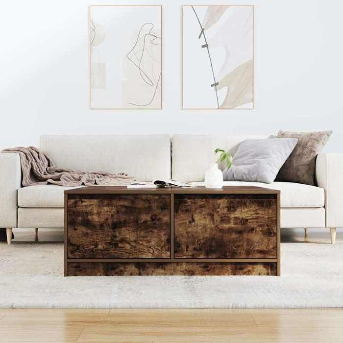 VidaXL Coffee Table with Drawers Smoked Oak 100x100x40 Cm, Center Table, Sofa Table, Accent Table, Side Table, 3328403