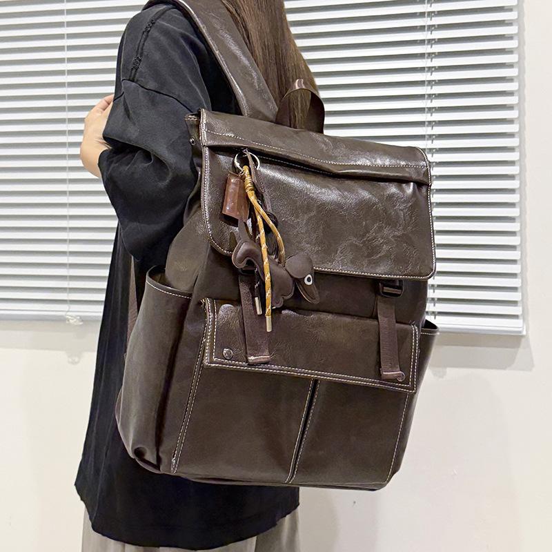 Schoolbag, business laptop handbag, unisex new PU soft leather backpack, fashionable commuter, large capacity travel backpack