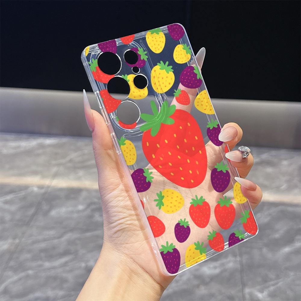 Colorful Strawberry Pattern Phone Case for Samsung Galaxy S26 S25 S24 S23 S22 S21 S20 FE Plus Lucency TPU Protection Cover