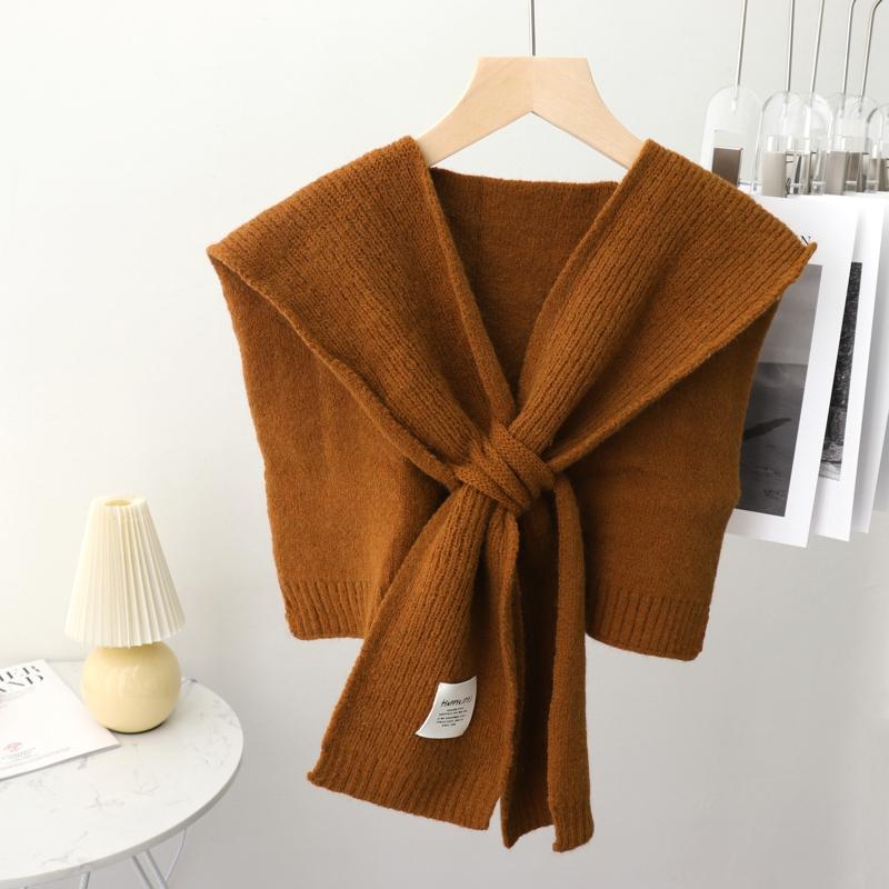 

Korean Pure Color Knit Warm Shawl Winter Female Blouse Shoulders Fake Collar Cape Knotted Scarf Neck Guard Scarve For Women