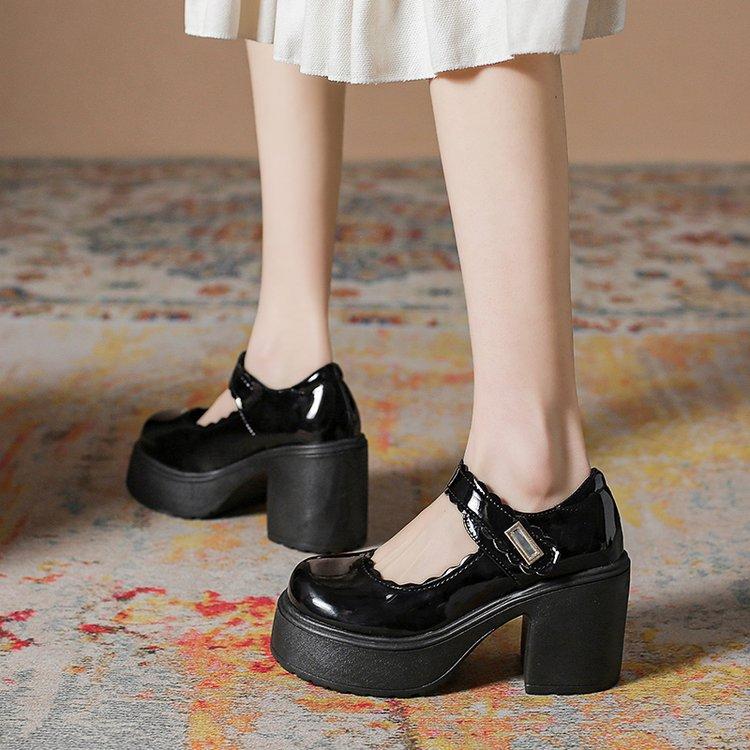 High-heeled Mary Jane Shoes Spring and Autumn New Retro Japanese Light Mouth Thick Heel Platform Small Leather Shoes