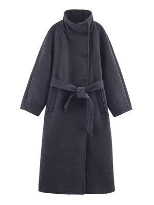 Women's Woolen Stand-Up Collar Belted Coat - Autumn/Winter Fashion, Single-Breasted, European and American Style