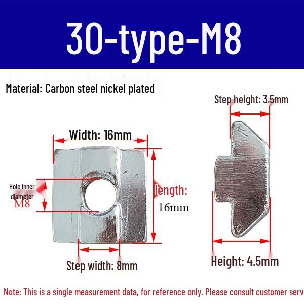 European Profile T-nut: Square T-slot Slider, Types 20/30/40/45, Sizes M3-M8