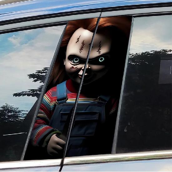 Horror Ghost Doll Car Sticker Auto B-pillar Car Center Column Decor Cover Scratches Waterproof Sunscreen Vinyl Decal Accessories