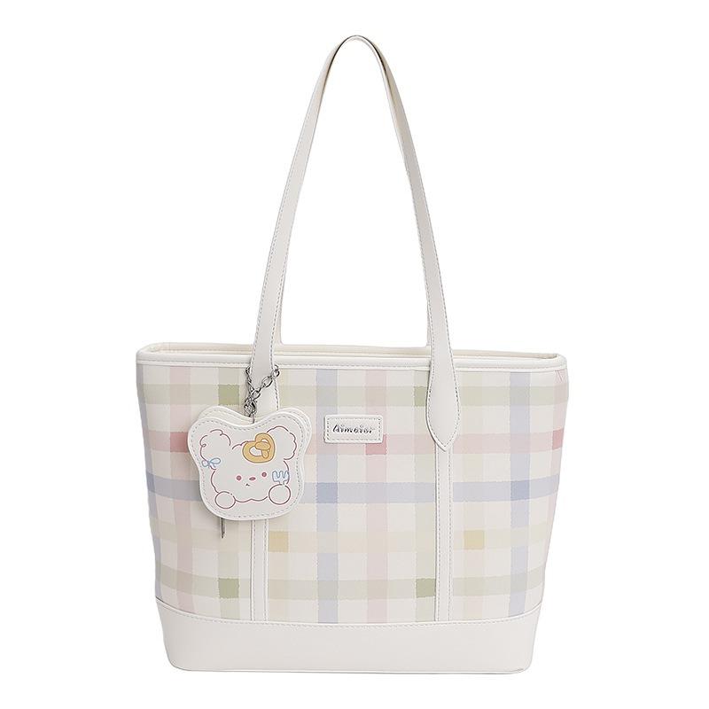Large Capacity Fresh Plaid Tote Bag Women's New Niche Leisure Shoulder Bag Commuter Class Bag
