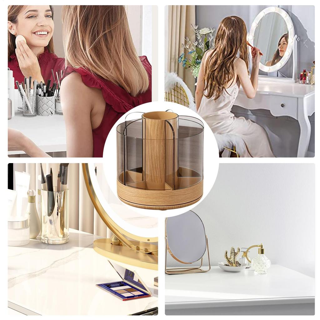 Brush Organizer 6-Slot 360 Rotating Detachable Clear Makeup Holder Brush Container For Women Cosmetics Nail Gel Perfume Home