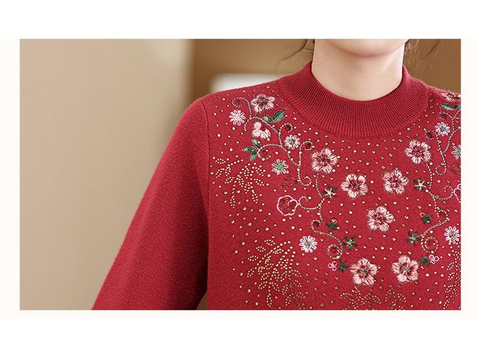 Middle-aged Women's Plus Velvet Knitted Sweater - Winter Base Shirt for Autumn & Winter