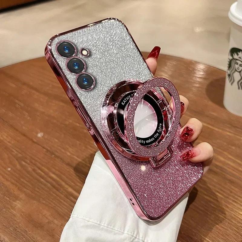 Glitter Bracket Stand Case for Samsung Galaxy S26 S25 FE S24 Ultra S23 Plus A57 A37 A17 A56 A36 A26 Gradient Cover