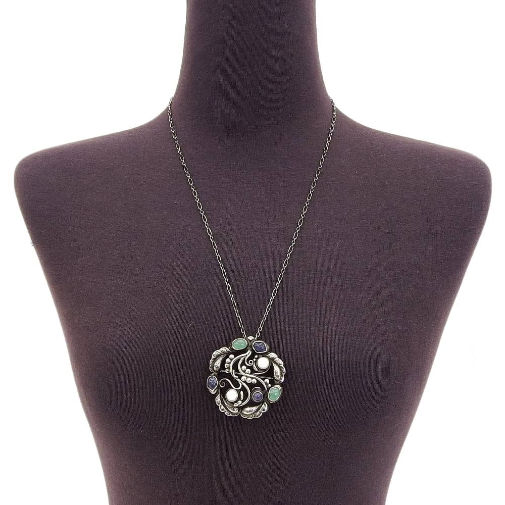 Georg Jensen Moonlight Blossom Necklace 2WAYBrooch #159 Silver925 23.1g Women Used