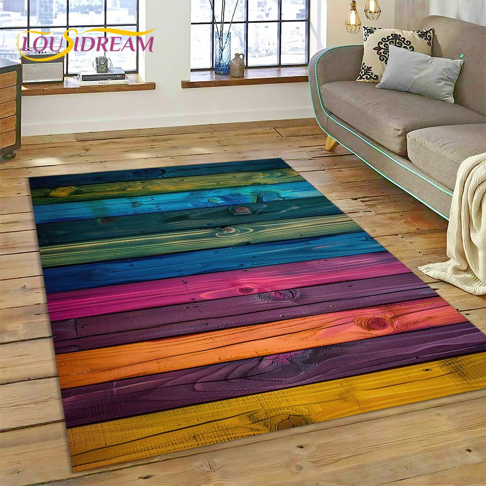 Alfombra Personalizada de Madera con Grano de Color 3D para Decoración de Sala de Estar y Dormitorio, Felpudo Antideslizante para Sofá Felpudo