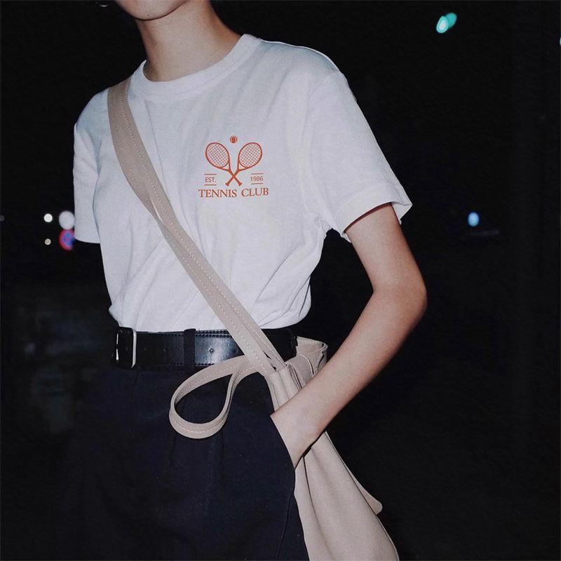 Tennis Club Tennis Short sleeve T-shirt Women 2025 New Summer Sports Pure Cotton Wide Loose Shoulder Half Sleeve