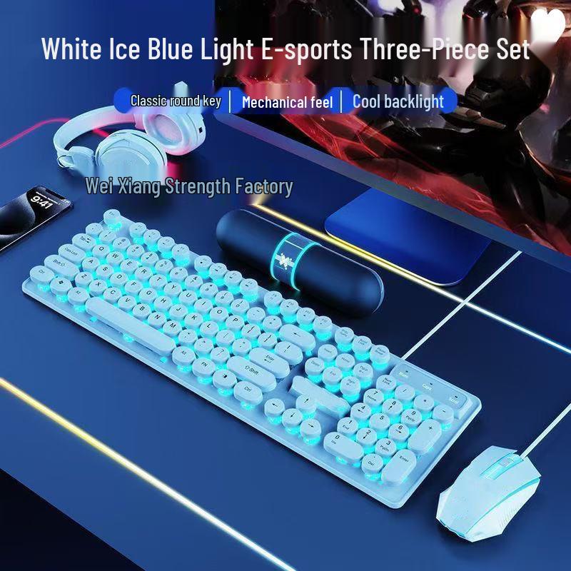 2026 Retro Punk Mechanical Feel Gaming Keyboard & Wired Headset for Desktop/Laptop