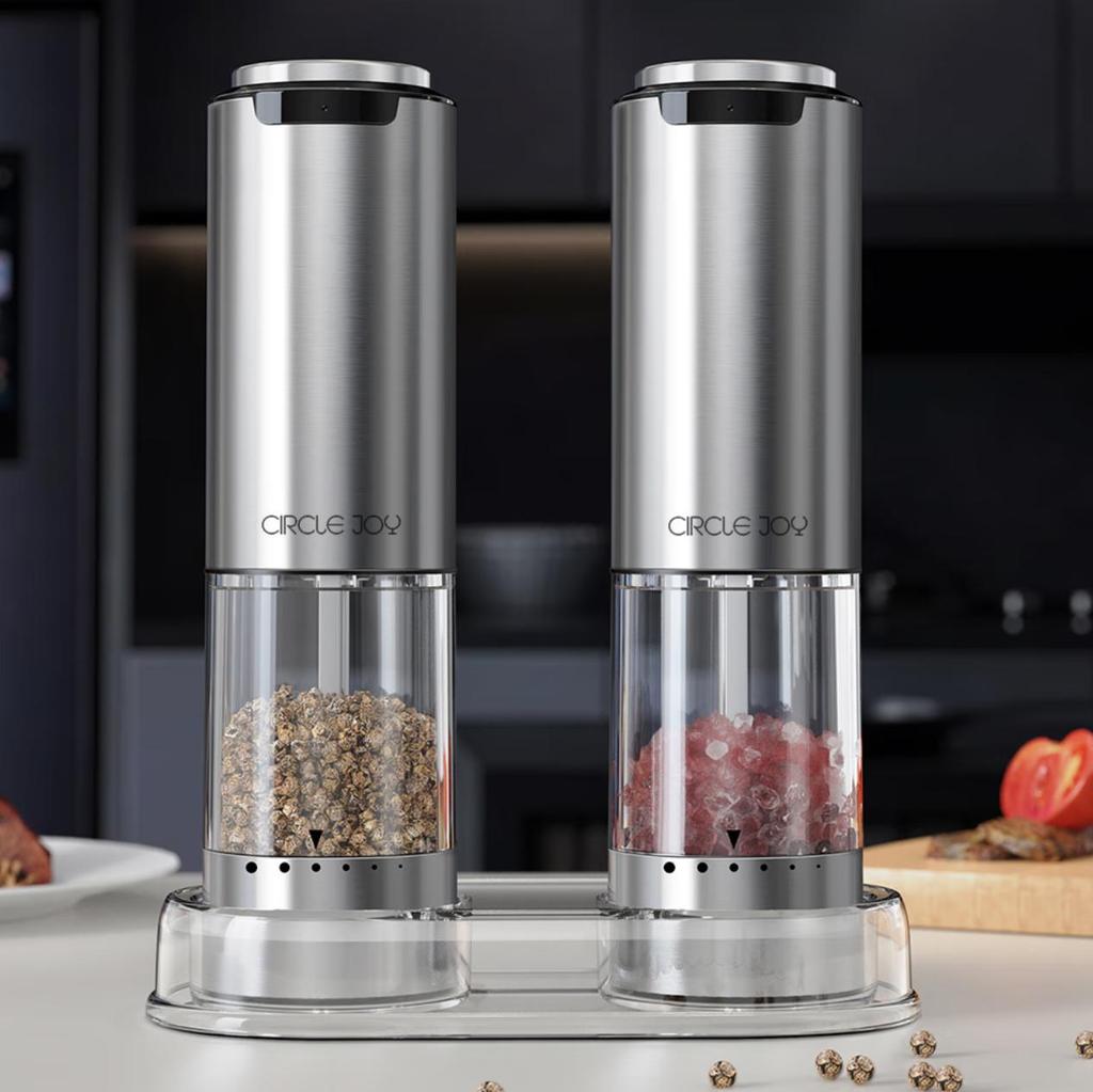 Circle Joy Stainless Steel Electric Pepper Grinder Rechargeable Home Sichuan Pepper And Sea Salt Grinder Seasoning Bottle Jar Set of Two
