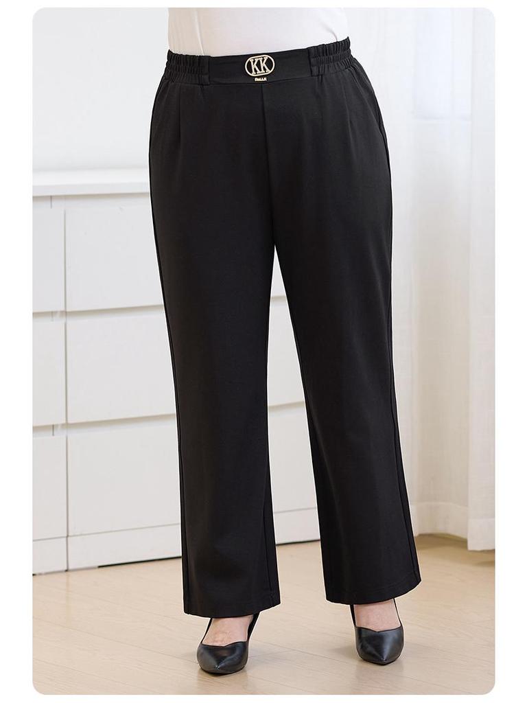 Winter 2025 Plus Size Fashionable High-Waist Straight-Leg Pants with Metal Accents for Middle-Aged Women, Size 6XL