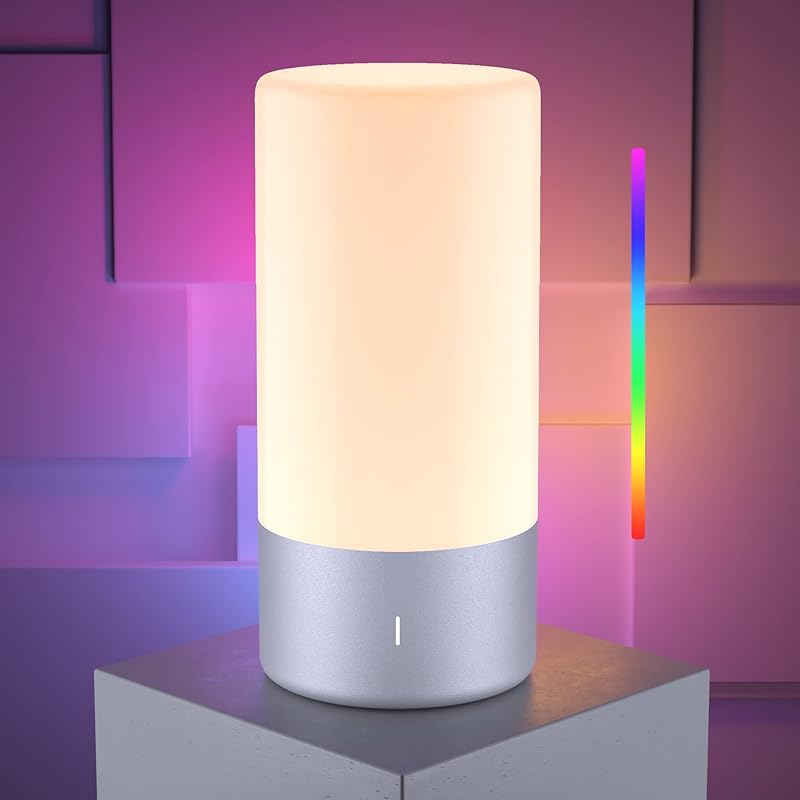 Touch Table Lamp, RGB Mode 3 Way Dimmable LED Lamp for Bedroom, Multi-Color Smart Nightstand Bedside Lamp Nursery Night Light for Living Room Home