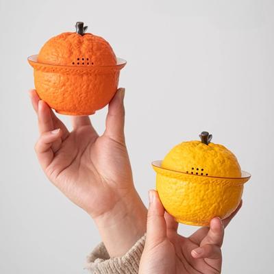 Ceramic Covered Tea Bowl Single Tea Maker Kungfu Tea Set Sancai Bowl Home Use Big Fortune Big Luck Orange Funny Gaiwan