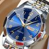 POEDAGAR 1pc Business Men's Stainless Steel Quartz Waterproof Luminous Watches, Dual Calendar Display, Men Gift