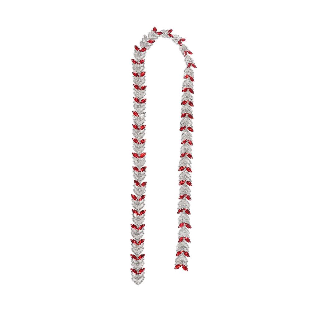 Crystal Rhinestone Chain 1 Yard 2.3cm Glass Rhinestone Leaf Shape Flower Chain DIY Decoration for Garments Earring Belt Red