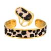 Modisches Plüsch-Leopardenmuster Breites Armband für Damen, 18K Goldfarbener Edelstahl Offener Armreif, Charm Luxus Schmuck