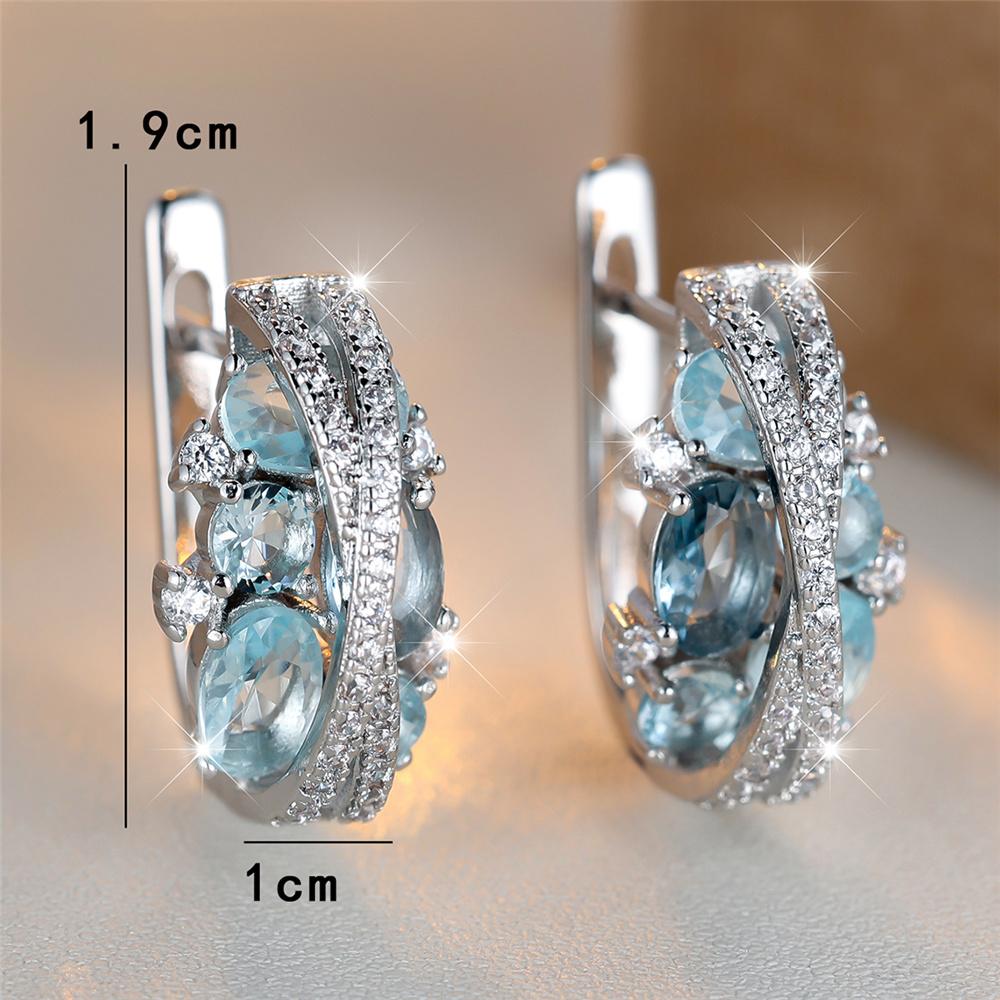 Charm Female Pink Blue Crystal Zircon Stone Hoop Earrings Silver Color Simple Wedding Jewelry For Women