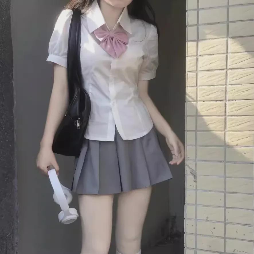 Women's White Puff Sleeve College Style Summer Shirt