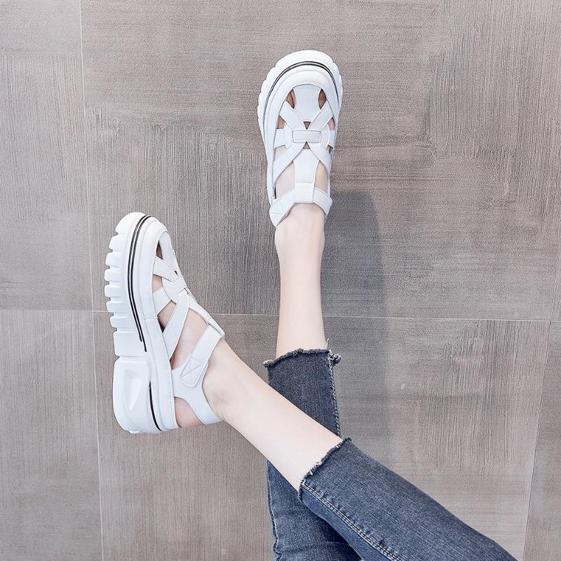 2024 Roman Wind Thick Bottom Non-slip Sandalias De Mujer Hollow Versatile Roman Shoes Fashion Leisure Beach Sandals Tide Sneaker