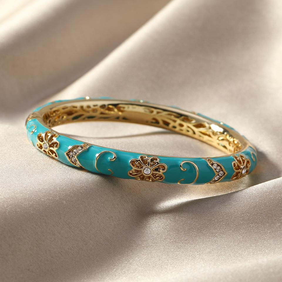 Enamel Blue and White Porcelain Women's Hollow Opening Chinese Style Light Luxury Bracelet