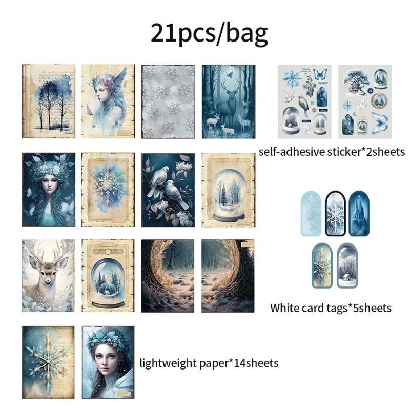 4Style 21Pcs/box Dark Fairy Tale Series Material Pack DIY Handbook Bookmark Scrapbook Photo Frame Calendar Card Envelope Journal