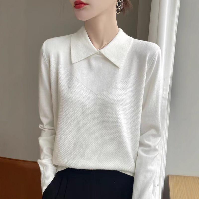 Women's Casual POLO Collar Knit Pullover - Loose Long Sleeve Autumn/Winter Lapel Sweater Design.