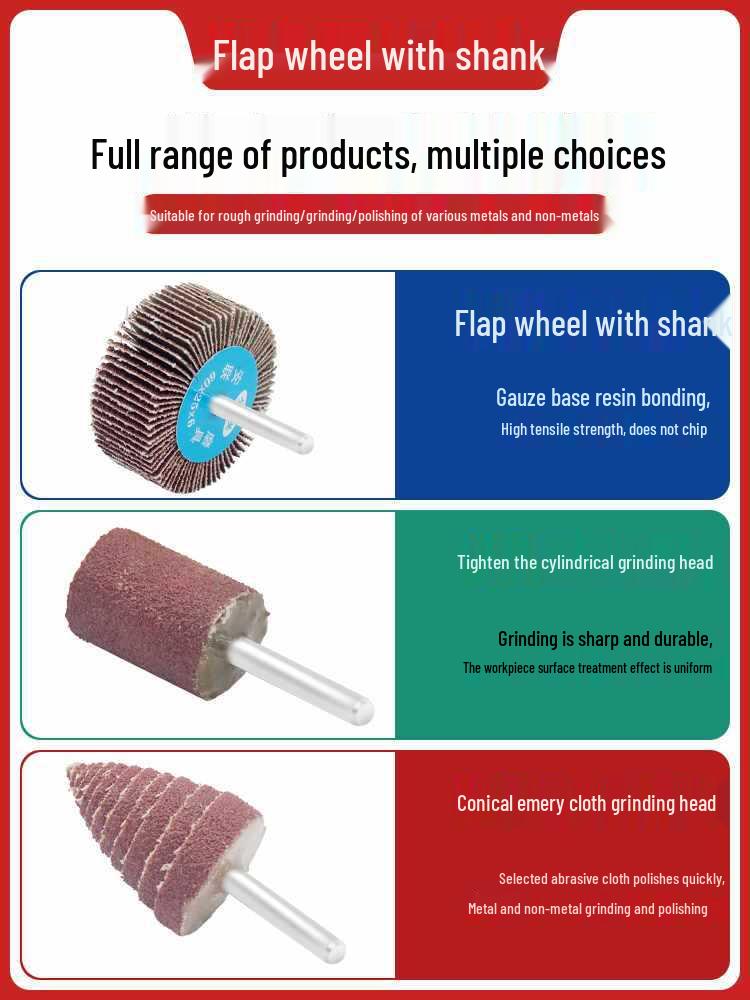 Cone Type Sandpaper Flap Wheel with Extended Shank for Metal and Woodworking