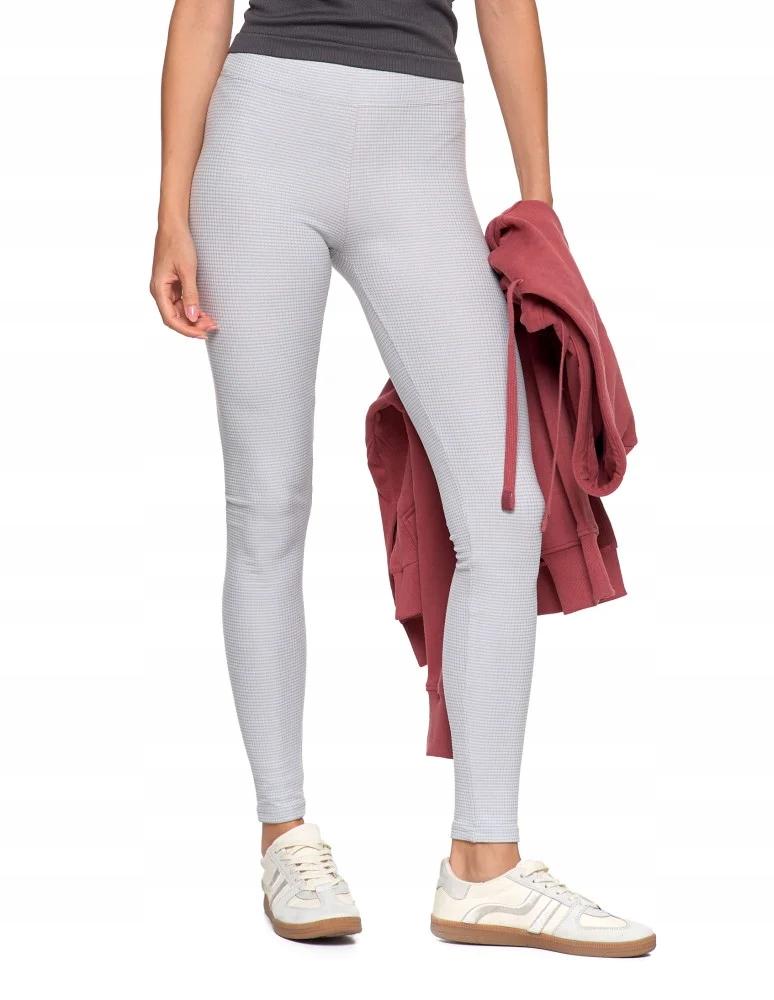 Women's High Waist Ribbed Leggings Fashionable Sporty MORAJ L/XL GREY