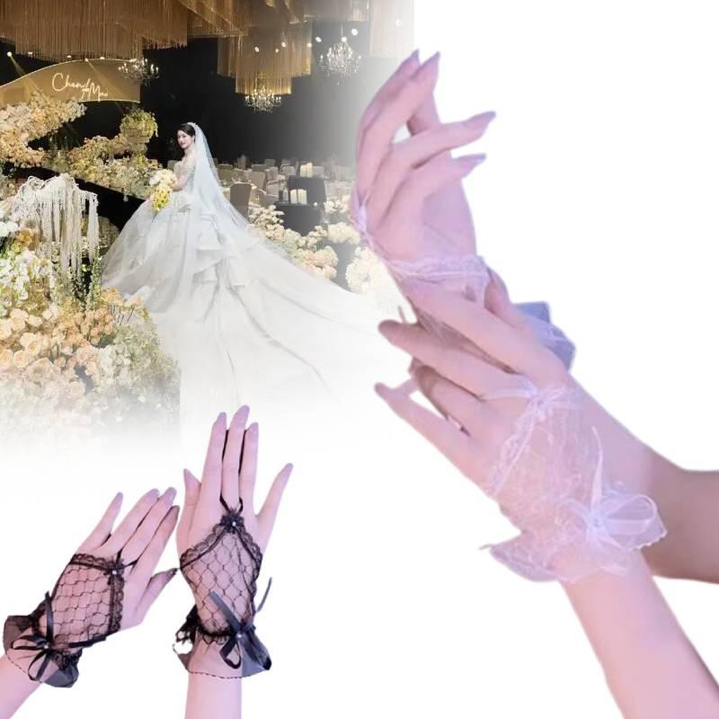 Stylish Short Mesh Gloves For Bride's Wedding Attire And Daily Wear In Soft White