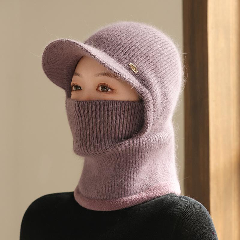 Hat Winter One-piece Hat Middle-aged and Elderly Thickened Warm Wool Hat Cycling Cold-proof Knitted Hat