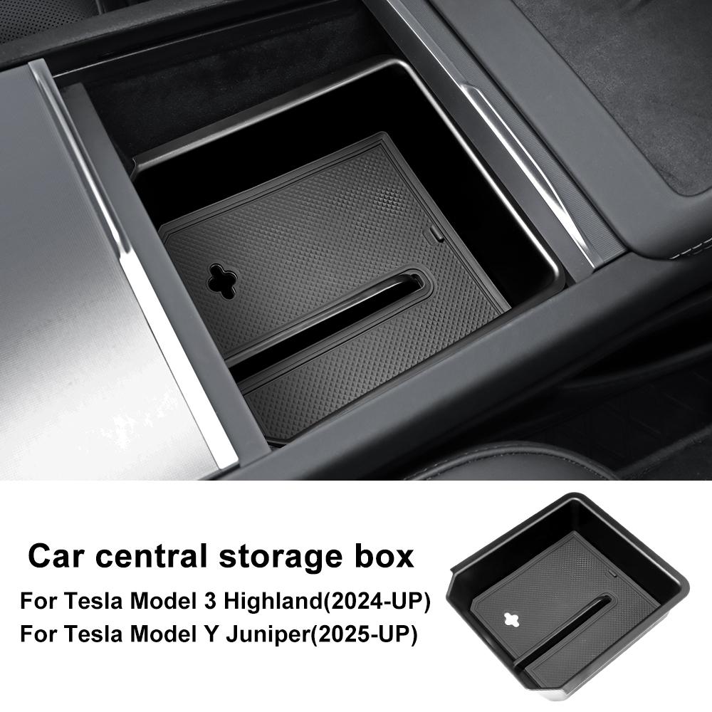 Car Armrest Storage Box For Tesla Model Y Juniper 2025 Model 3 Highland 2025-UP ABS Center Console Organizer Tray Accessories