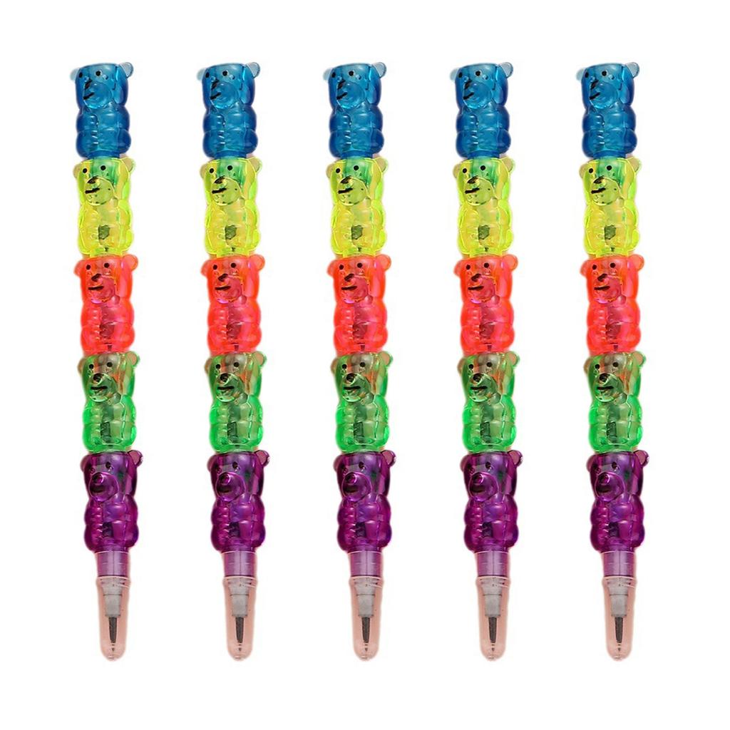 5 Stück Bleistifte mit Bausteinen in Form eines Cartoon-Bären, stapelbare Bleistifte aus Kunststoff, kein Anspitzen erforderlich, als Weihnachtsstrumpffüller
