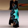 2024 Autumn European & American V-Neck Long-Sleeve Sexy Printed Maxi Dress