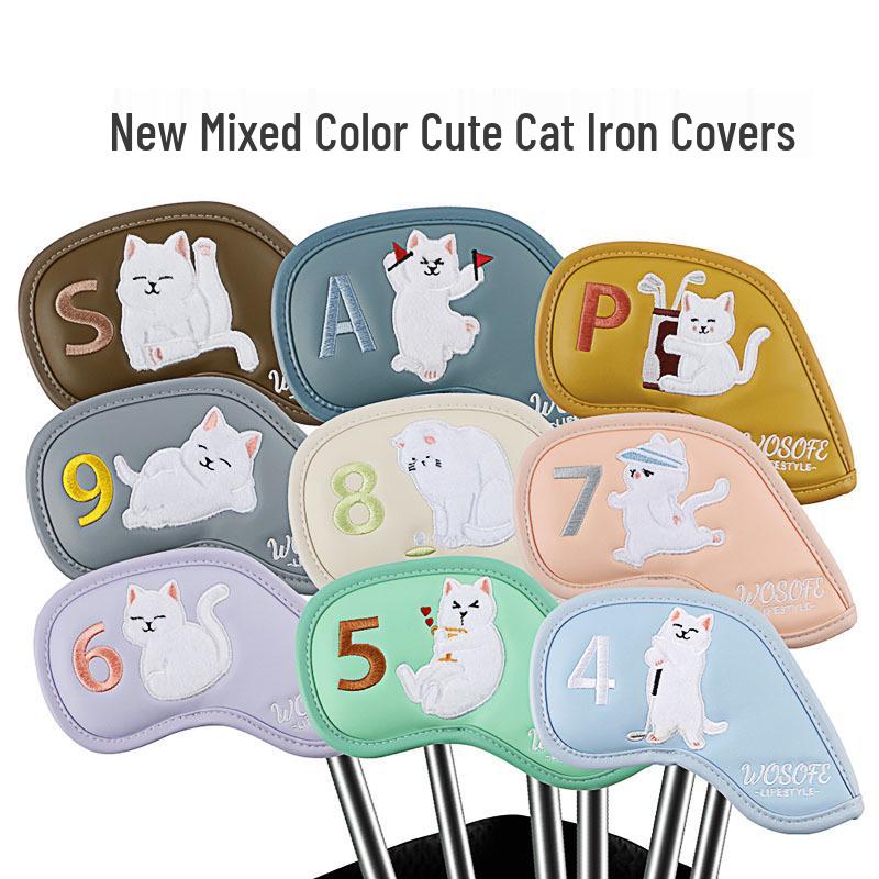

Cute Kitten Golf Iron Covers: Mixed Color PU Protective Club Head Covers